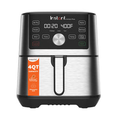 Instant Pot Vortex Plus frontal en acero inoxidable mostrando diseño compacto y ahorro de espacio