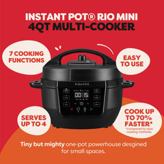 Instant Pot RIO Mini con tapa abierta que muestra acceso fácil y beneficio preparación sencilla