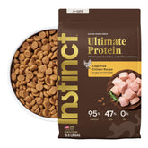 Instinct paquete 10 lb frente mostrando diseño y beneficios de proteína