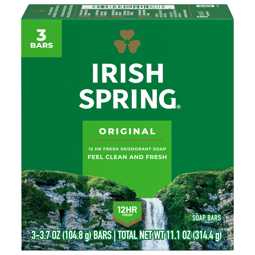Irish Spring vista frontal del empaque que muestra frescura duradera