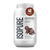 Isopure envase frontal Dutch Chocolate mostrando etiqueta y beneficio proteico