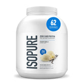 Isopure frasco frontal crema vainilla mostrando etiqueta y beneficio de proteína clara