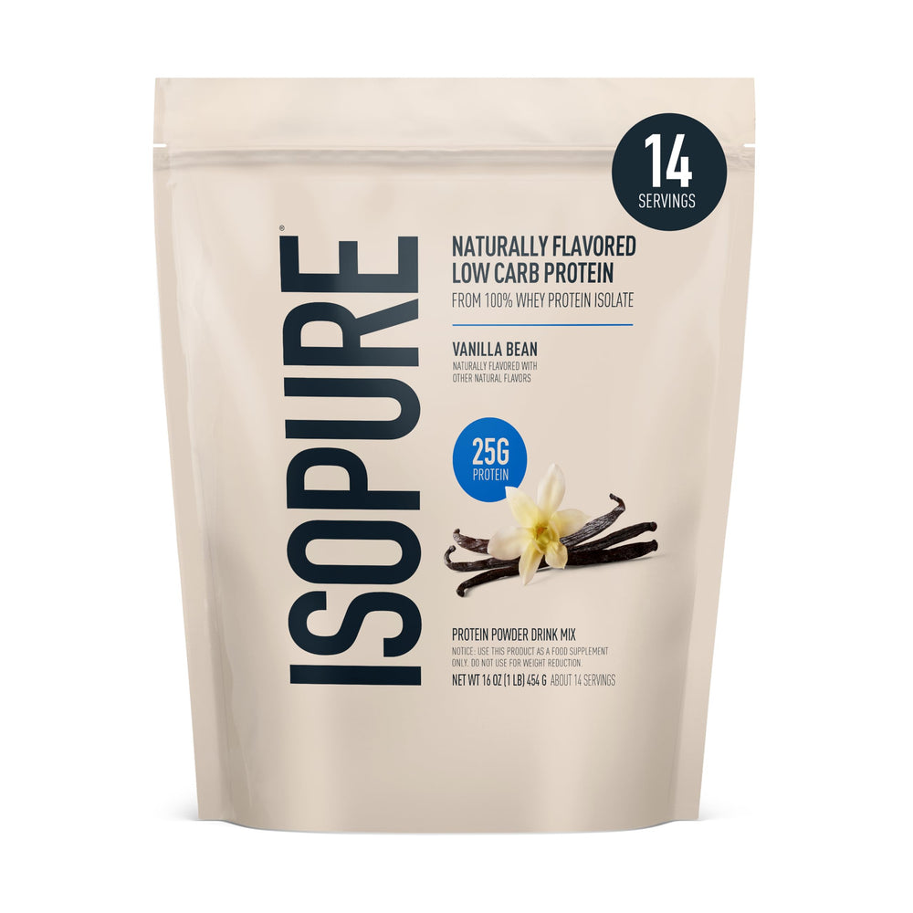 Isopure frente del empaque mostrando identidad y beneficio de proteína pura