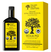 Italian Olive Crafters botella frontal mostrando etiqueta y vidrio protector