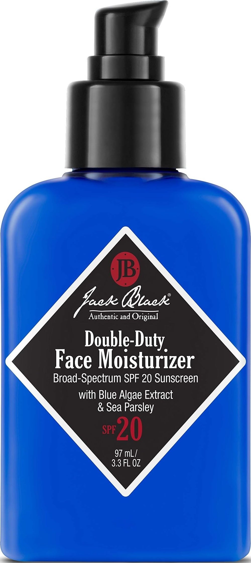Jack Black envase frontal del hidratante protector SPF 20 mostrando tamaño y diseño
