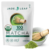 Jade Leaf frente del paquete resellable 100 g mostrando verde vibrante y conservación