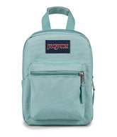 JanSport vista frontal de la Big Break en Faded Sage con cierre y bolsillo frontal