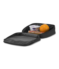 JanSport primer plano del asa acolchada y cremallera robusta que facilita transporte seguro