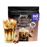 Javvy empaque frontal avellana mostrando diseño y beneficios rápidos