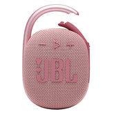 JBL Clip 4 frontal rosa mostrando diseño compacto y audio potente