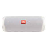 JBL Flip 5 frontal blanco mostrando diseño y potencia
