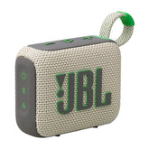 JBL Go 4 frontal en color sand mostrando diseño compacto y potencia