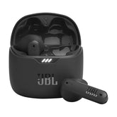 JBL Tune Flex vista frontal mostrando el estuche y auriculares, diseño compacto y elegante