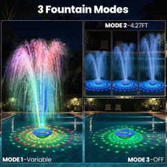 JEMULICE fountain at night with colorful LEDs enhancing pool atmosphere and visibility benefit