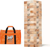 Jenga mostrando la torre frontal con bloques Jenga GIANT y diversión inmediata