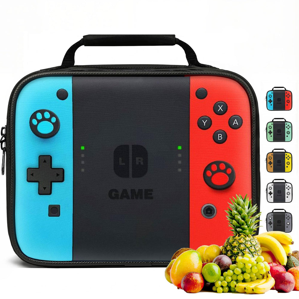 JIRAIKEI vista frontal con cierre resistente y diseño gamer, ideal para loncheras