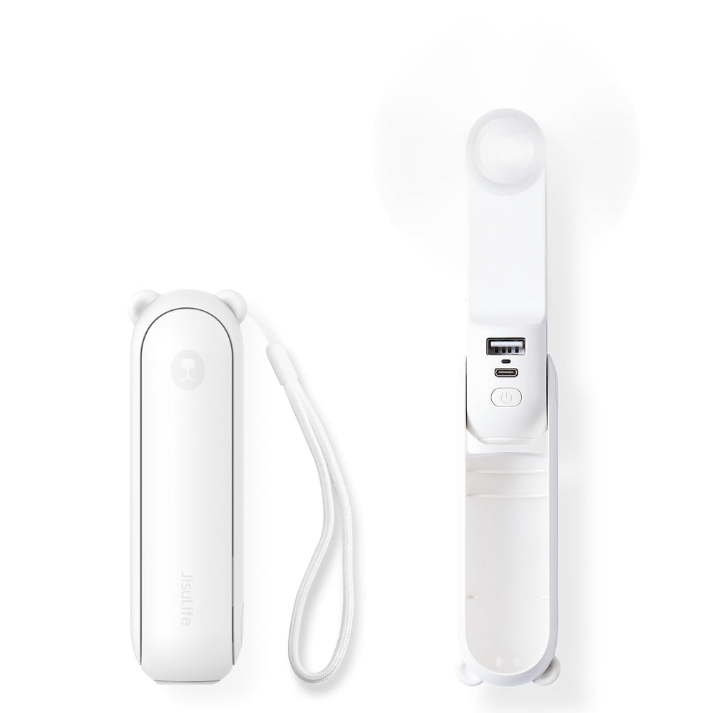 JISULIFE vista frontal del ventilador compacto, ideal para llevar