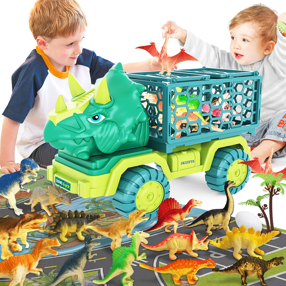 JKGIFTS camión dinosaurio frontal con detalle Triceratops y diversión segura