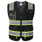JKSafety chaleco frontal empaquetado mostrando color fluorescente y ajuste, mejora visibilidad