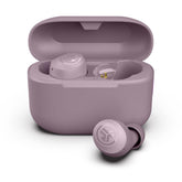 JLab Go Air Pop+ front packaging in mauve showing earbuds and case with clear branding and benefit