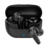 JLab Go Pods ANC vista frontal mostrando estuche y auriculares, claridad y elegancia