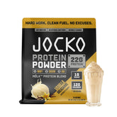 Jocko Fuel envase frontal mostrando el diseño y beneficio de proteína