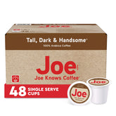 Joe Knows Coffee caja frontal mostrando 48 cápsulas y marca, conveniencia diaria