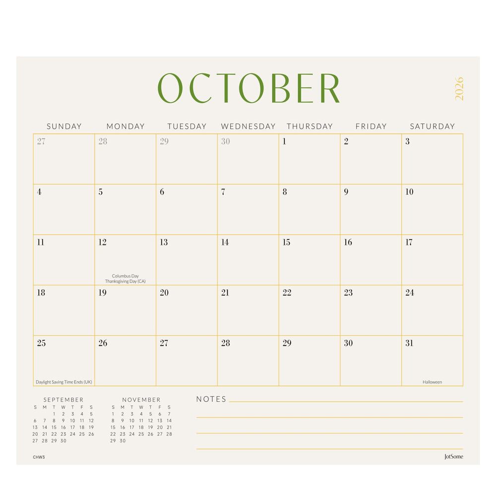 Jotsome calendario frontal pegado en refrigerador, visualización clara de meses