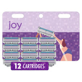 JOY caja frontal mostrando las 12 recambios, conveniencia para almacenamiento
