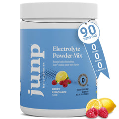 JUNP envase frontal mostrando 90 porciones y sabor berry lemonade