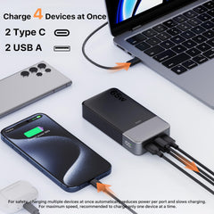 JUOVI enfoque en puertos USB-C y USB-A con cable incluido, ventaja: carga múltiple inmediata