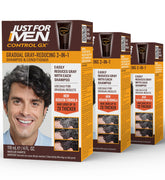 Just for Men Control GX vista frontal del pack de tres, fácil identificación y conveniencia