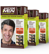 Just for Men frasco frontal mostrando etiqueta y beneficio gradual