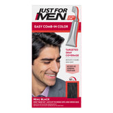 Just For Men vista frontal del paquete mostrando tres tubos, práctico y listo para usar