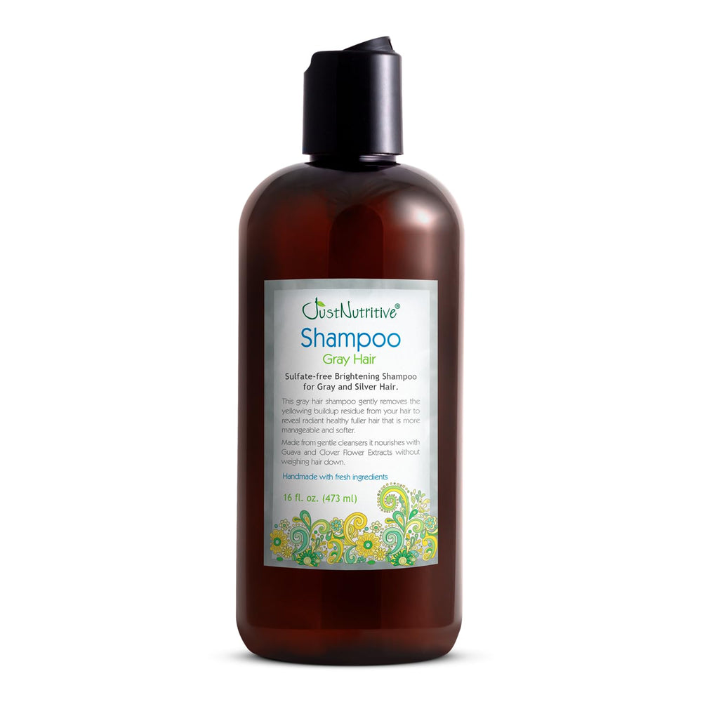 Just Nutritive champú gris frente, presentación clara y natural