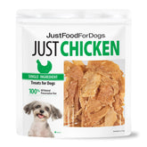 JustFoodForDogs empaque frontal mostrando 18 oz y pechuga de pollo fresca