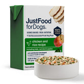 JustFoodForDogs frente del envase mostrando la marca y beneficio de frescura