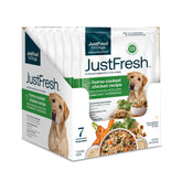 JustFoodForDogs empaque frontal de JustFresh Pollo mostrando conveniencia