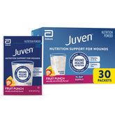 Juven Fruit Punch vista frontal del empaque mostrando porta sobres y sabor