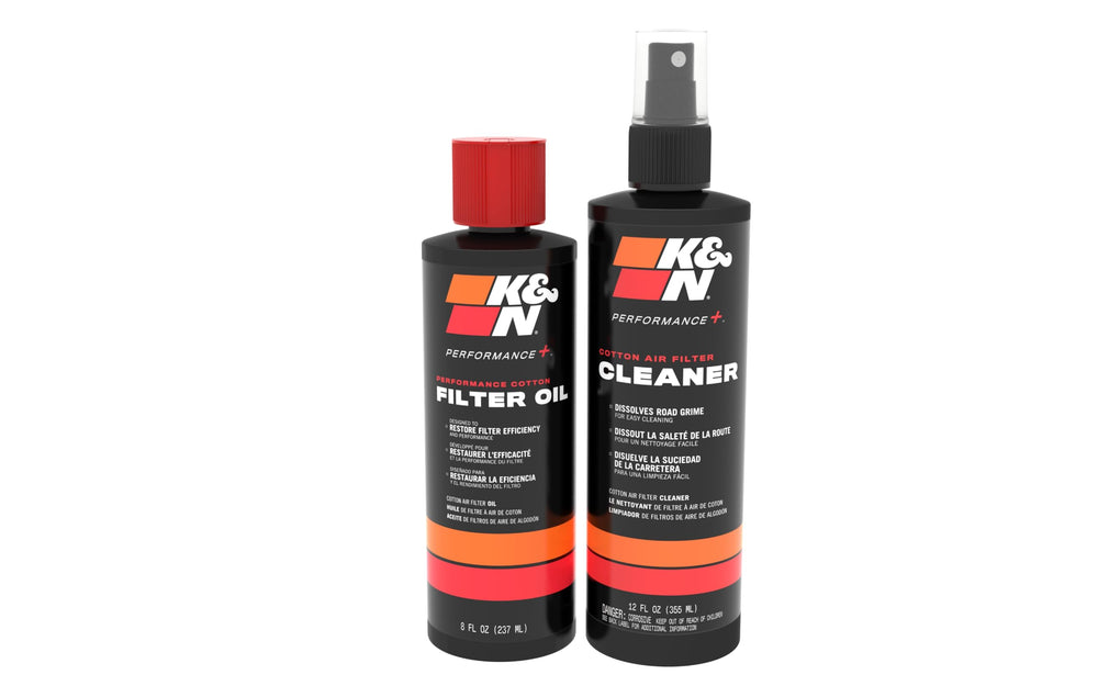K&N frente del kit con limpiador y aceite restaurando rendimiento