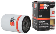 K&N filtro HP-2012 frontal mostrando carcasa metálica y acabado resistente