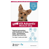 K9 Advantix empaque frontal visible, muestra dos tratamientos y beneficio de protección mensual