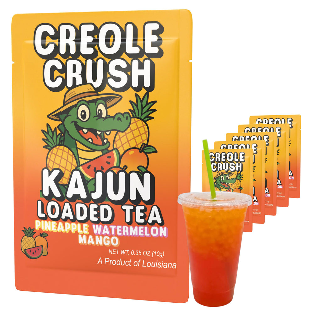 KaJun LOADED TEA frente del paquete mostrando sabor Creole Crush y conveniencia