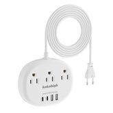 kakahigh vista frontal del adaptador europeo mostrando tomas múltiples y puerto USB práctico