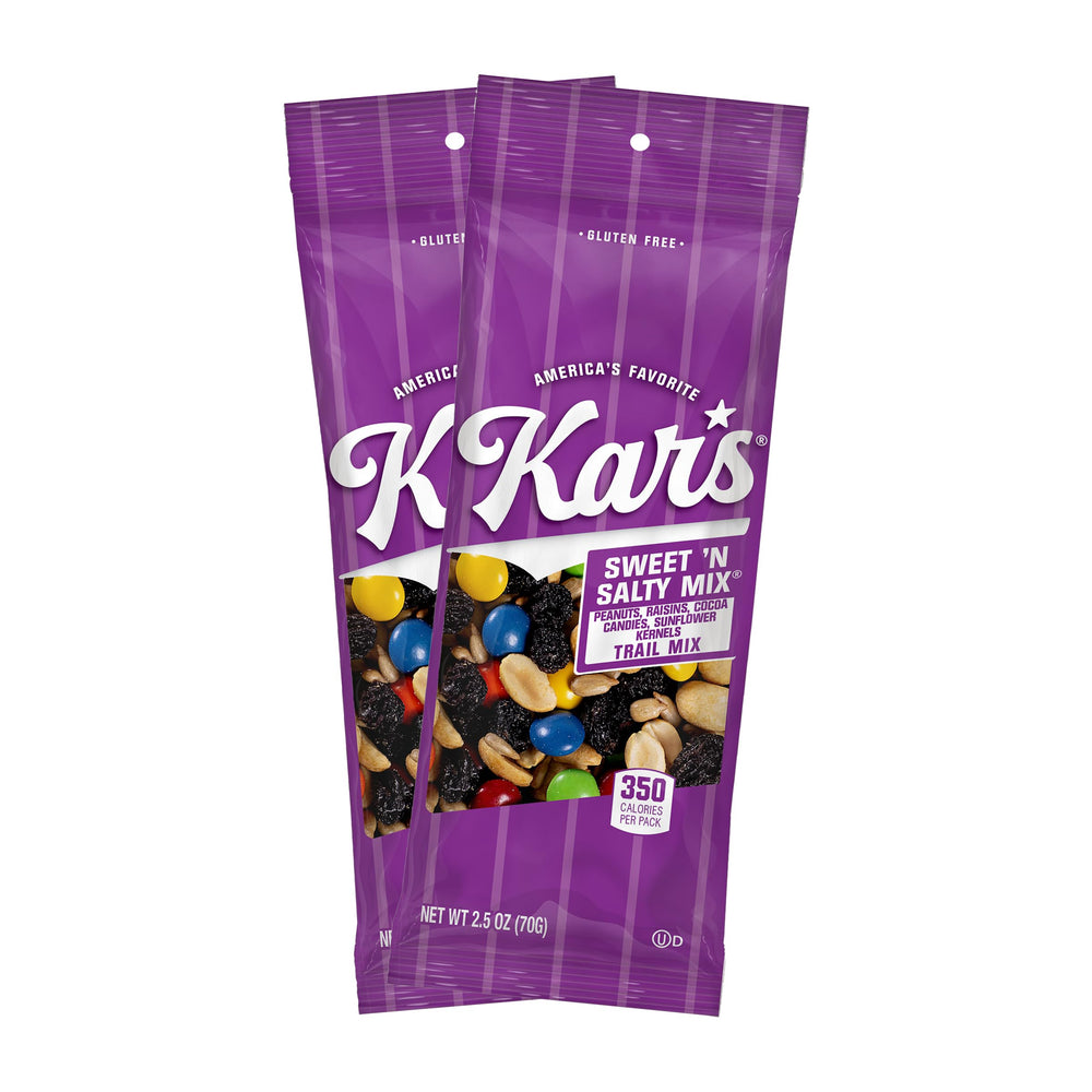 Kar’s frente del empaque 2.5 oz, muestra porción individual y conveniencia