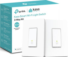 Kasa Smart HS210 frontal del kit mostrando interruptores y beneficios de control inteligente