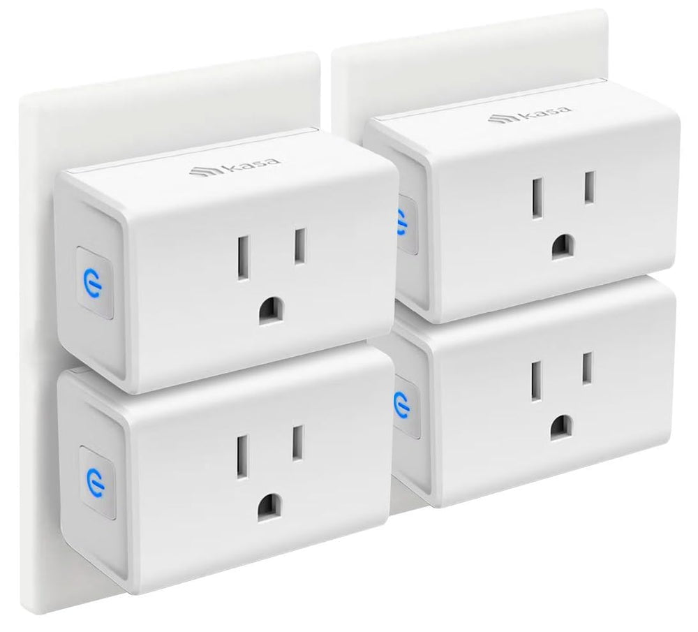 Kasa Smart enchufe frontal mostrando diseño compacto y ahorro de espacio