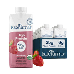 KATE FARMS frontal del pack fresa mostrando etiqueta orgánica y beneficios