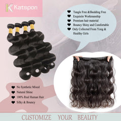Katspon primer plano de la textura body wave brillante y sedosa