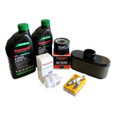 Kawasaki kit puesta a punto frontal mostrando componentes y beneficio de recambio original